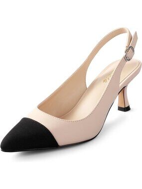 Women's Slingback Kitten Heels Nude Black Closed Pointed Toe Pumps Shoes
